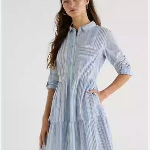 Time and Tru Blue and White Tiered Sundress with Mandarin Collar